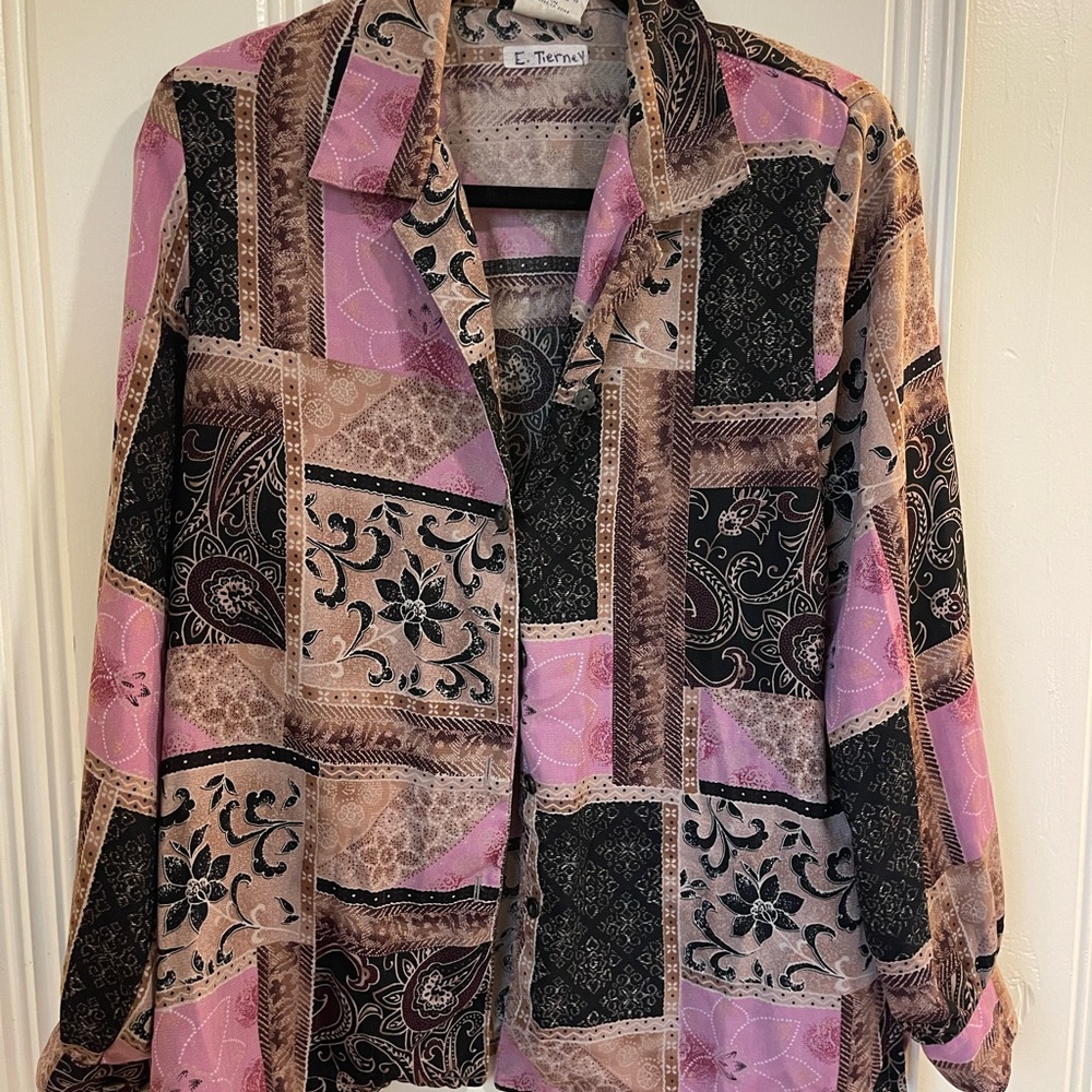 Allison Daley Pink and Black Patchwork Blazer